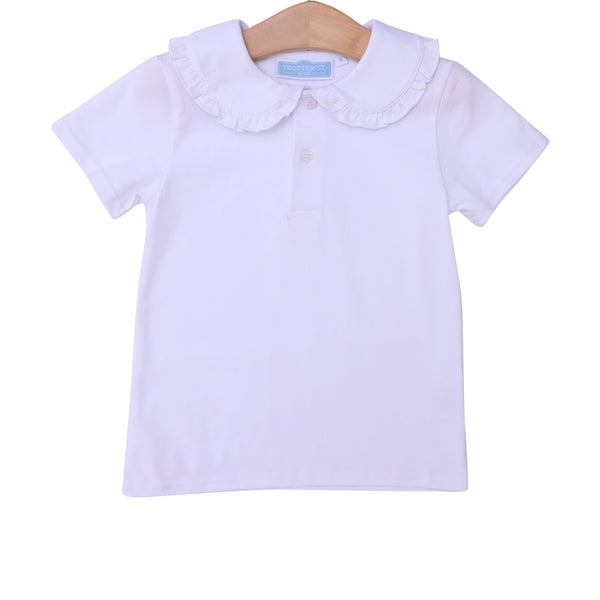 Ruffle Collar Polo- White