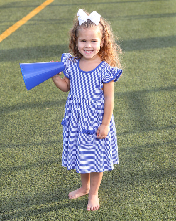 Lucy Game Day Dress- Royal Blue Stripe