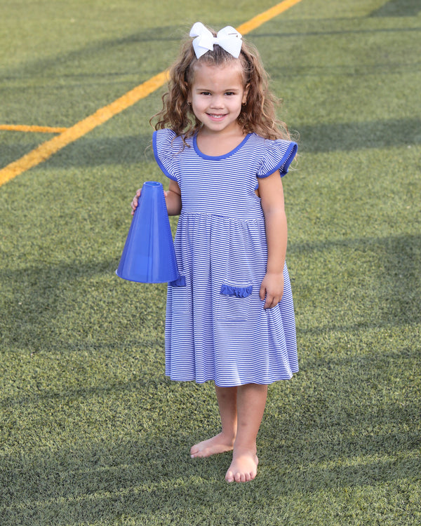Lucy Game Day Dress- Royal Blue Stripe