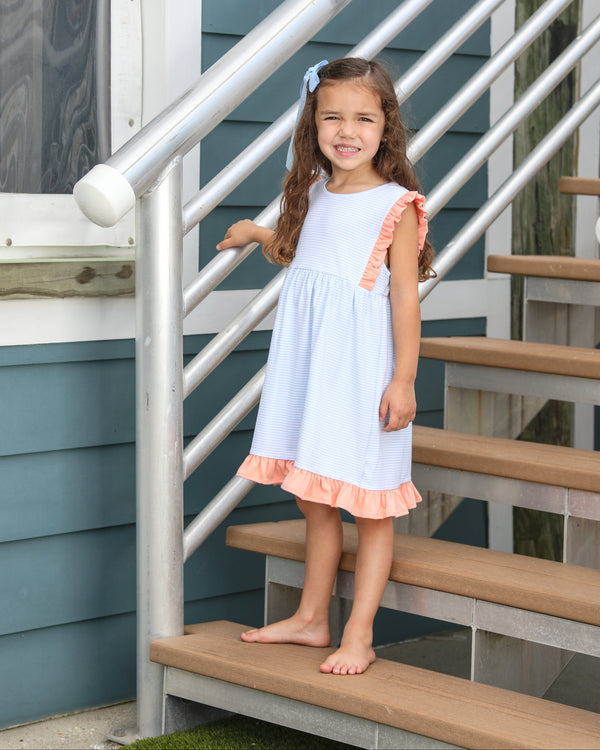 Josie Dress- Light Blue Stripe/Coral
