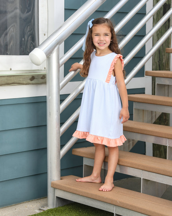 Josie Dress- Light Blue Stripe/Coral