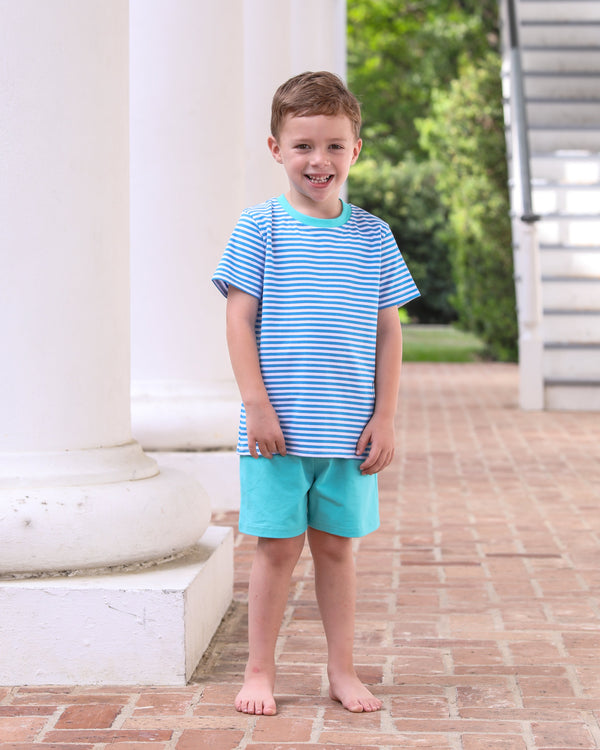 Drew Short Set- Blue Stripe/Teal