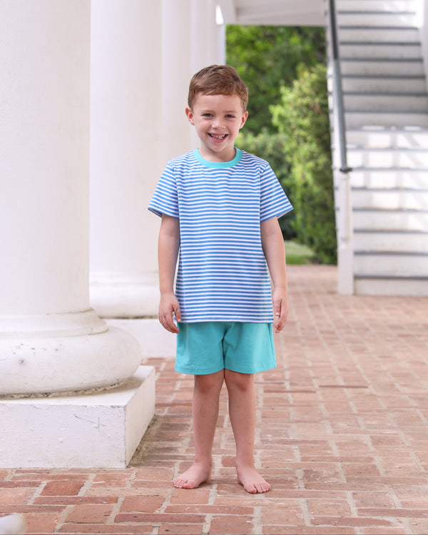 Drew Short Set- Blue Stripe/Teal