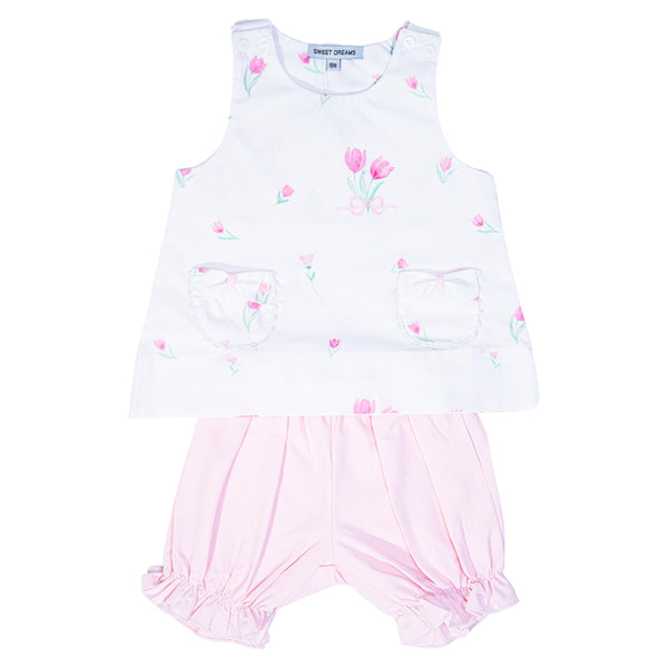 Tulip Print Bow Pocket Bloomer Set