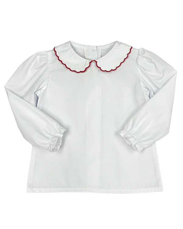White Kendall Collar LS Blouse- Red