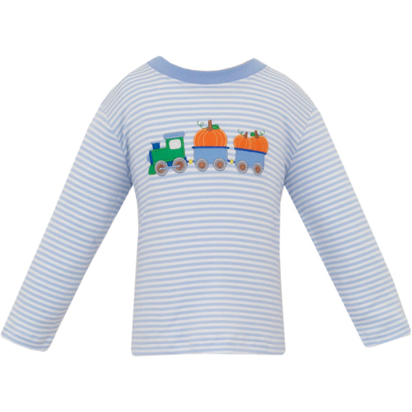 Pumpkin Train Knit T-Shirt- Blue Stripe