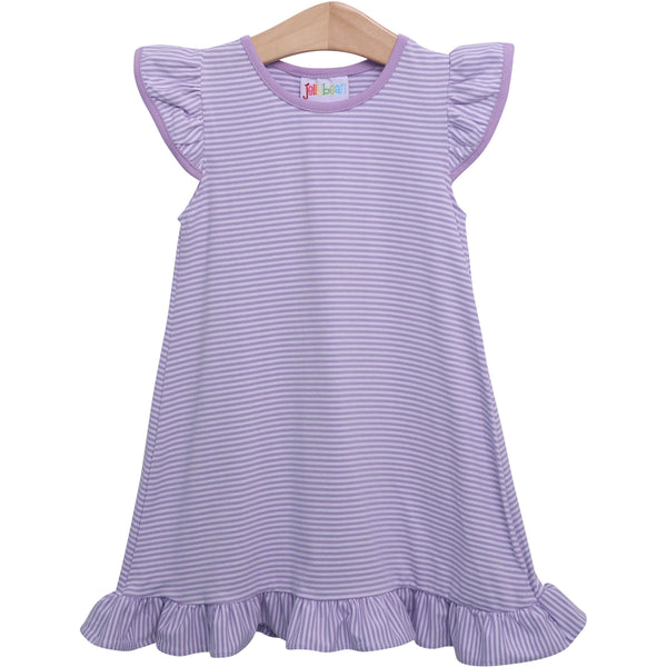 Flutter Sleeve Dress- Lavender Stripe