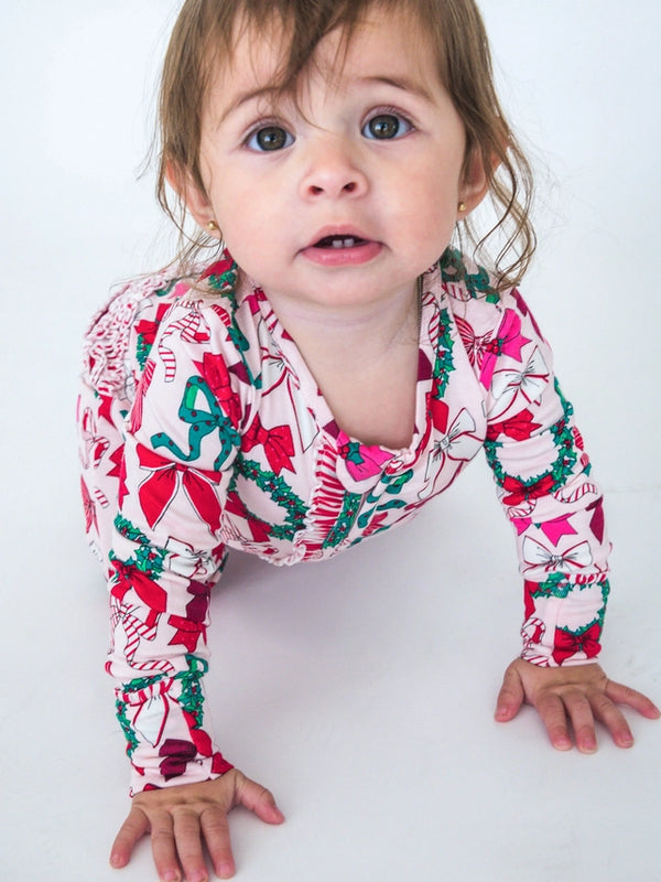 Holly Bows Convertible Ruffle Footie