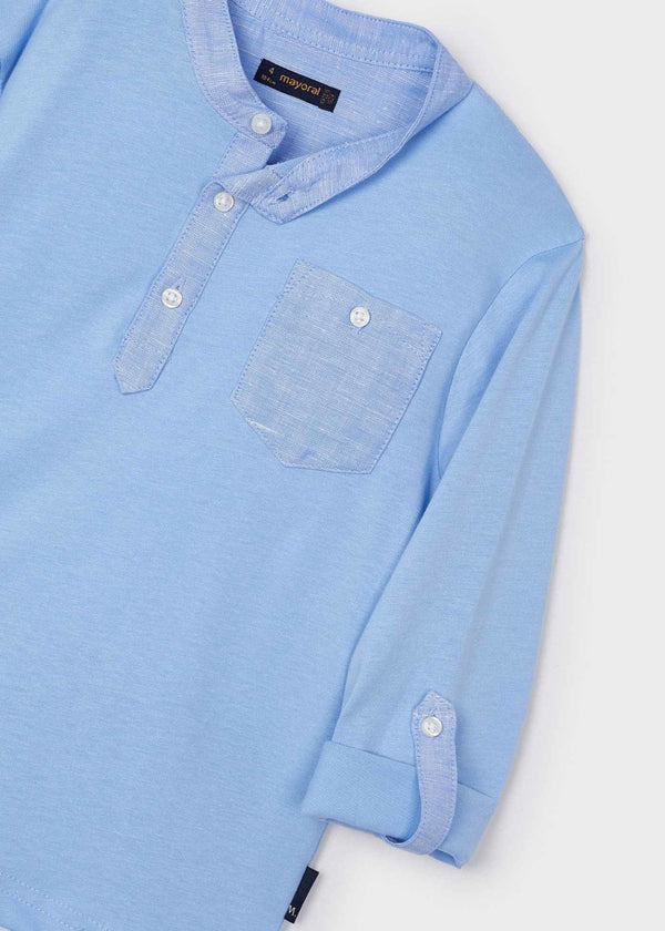 Henley Polo Shirt L/S- Sky Blue