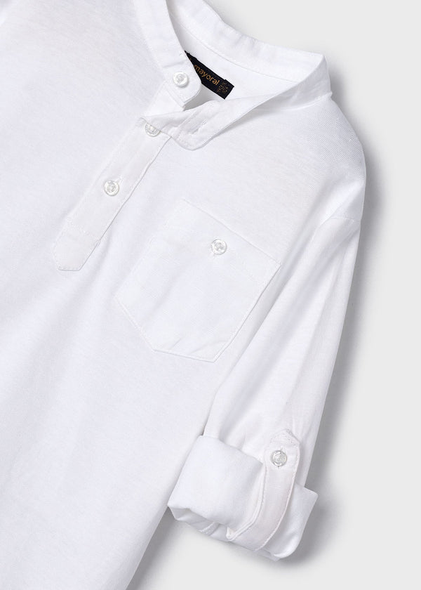 Henley Polo Shirt L/S- White