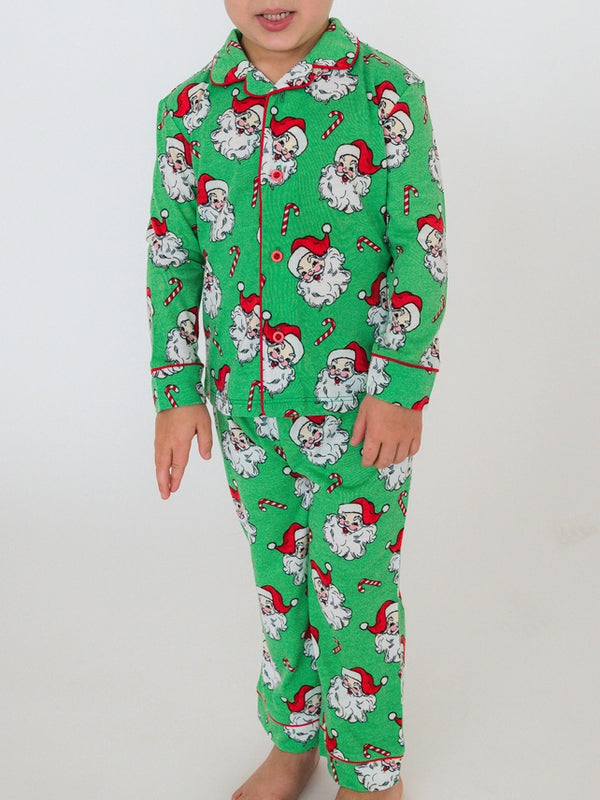 Green Santa Joy L/S Button Up Pajama Set