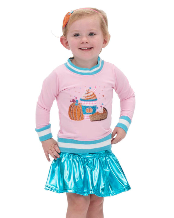 Sequin Pumpkin Latte Crew Sweatshirt- Pink