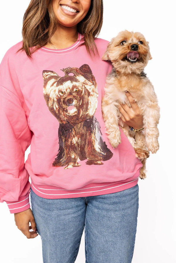 Hot Pink Yorkie Sweatshirt- (Women's)