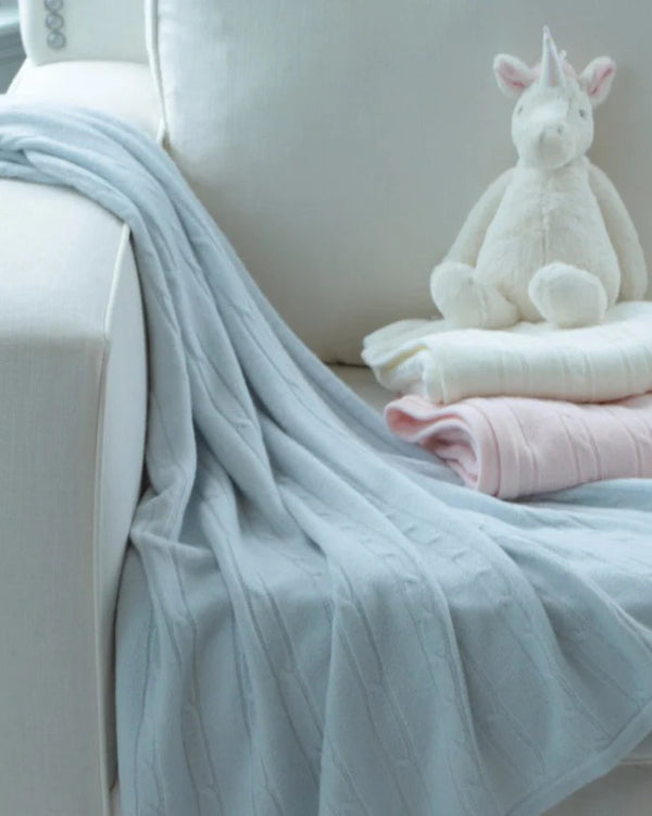 Cashmere-Like Acrylic Cable Knit Blanket- Blue