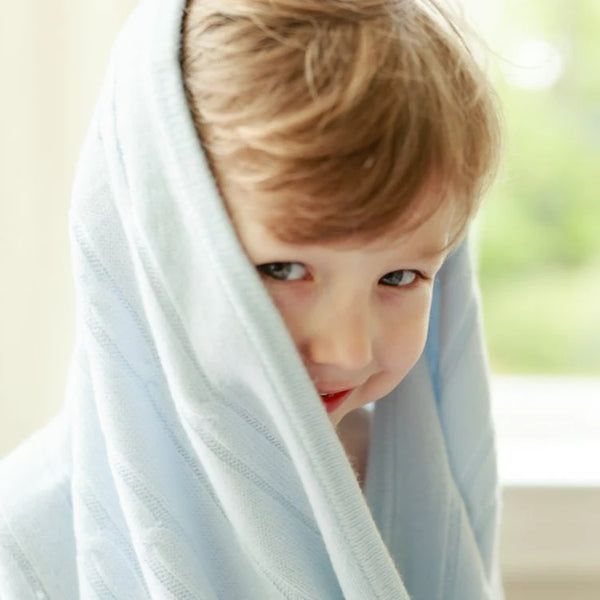 Cashmere-Like Acrylic Cable Knit Blanket- Blue