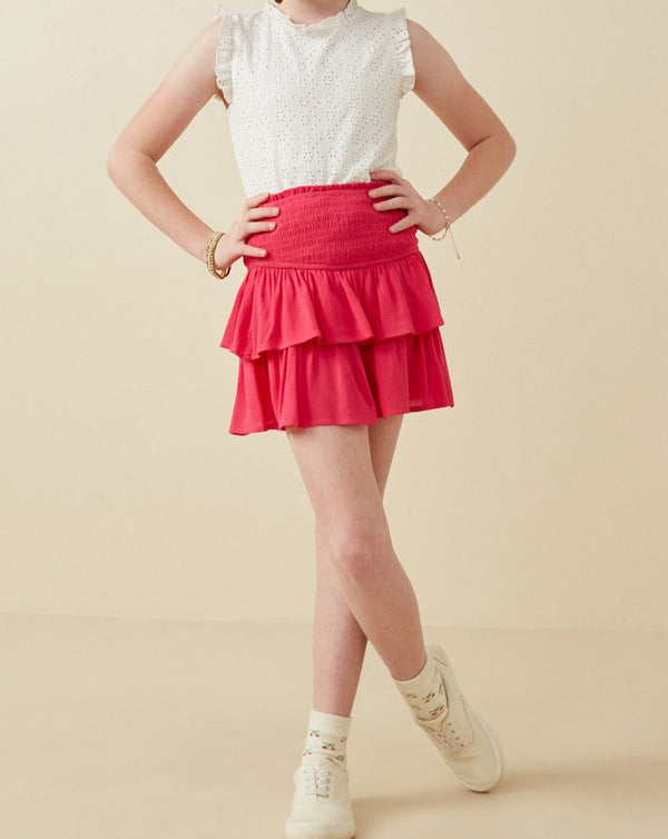 Smocked Ruffle Tiered Mini Skirt- Fuschia