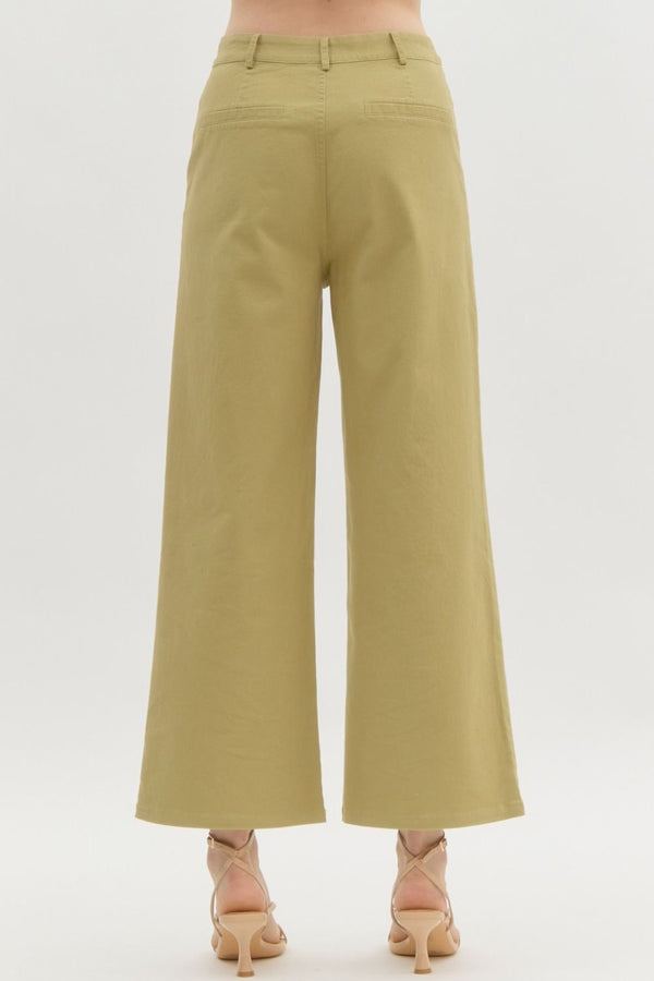 High Waisted Wide Leg Pants- Lt. Olive