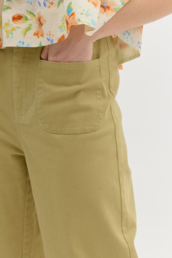 High Waisted Wide Leg Pants- Lt. Olive
