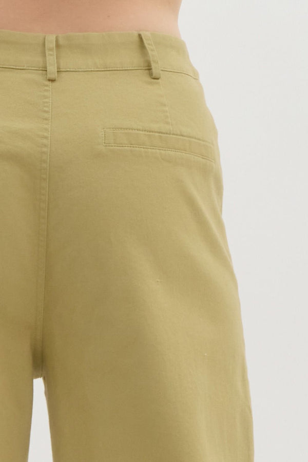 High Waisted Wide Leg Pants- Lt. Olive