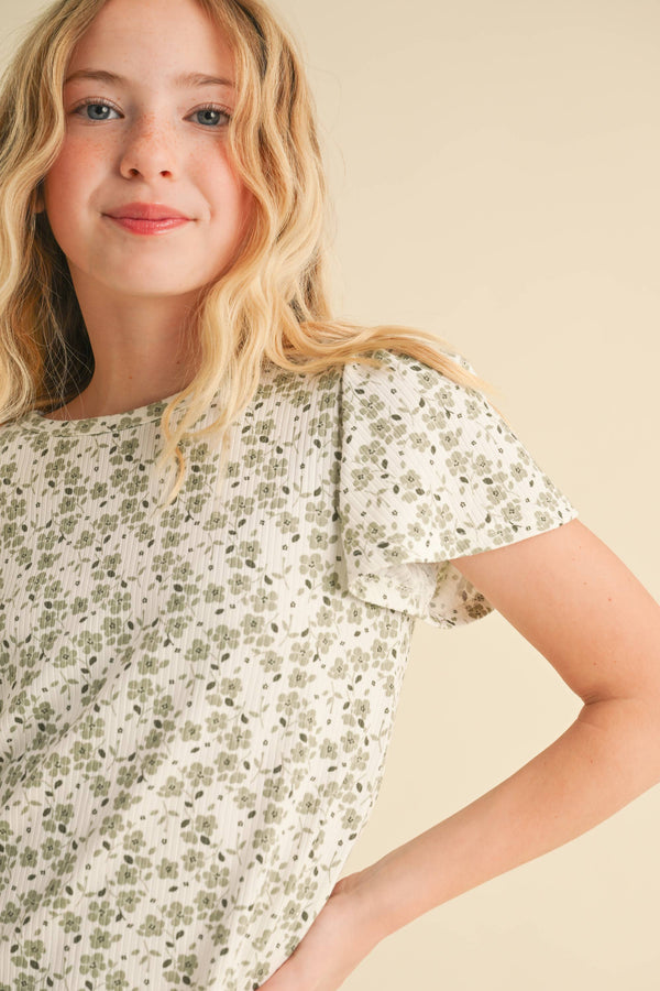 Round Neck Flutter Sleeve Boxy Top