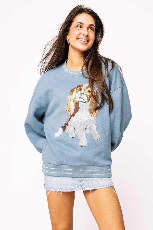 Dusty Blue King Charles Spaniel Sweatshirt- (Women's)
