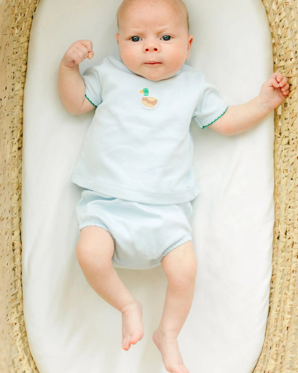 Mini Mallard Embroidered Diaper Cover Set- Light Blue