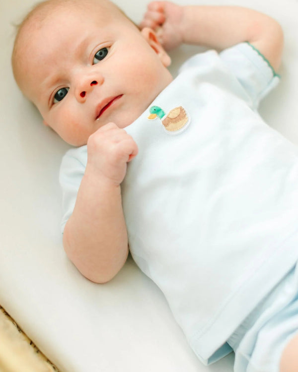 Mini Mallard Embroidered Diaper Cover Set- Light Blue