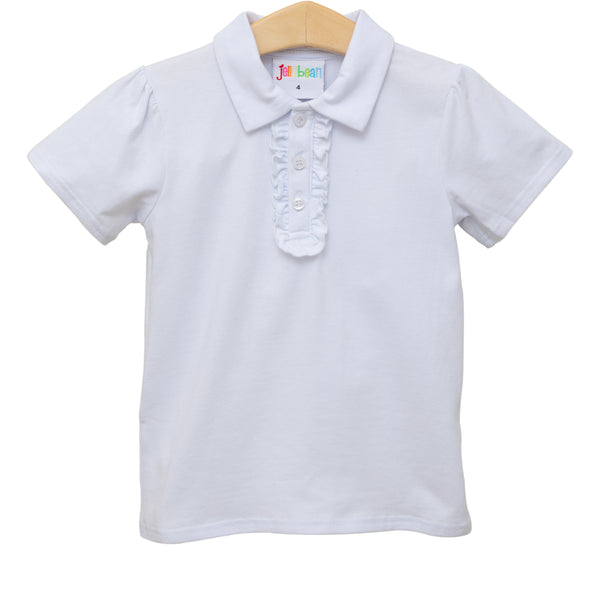 Ruffle Polo Top- White