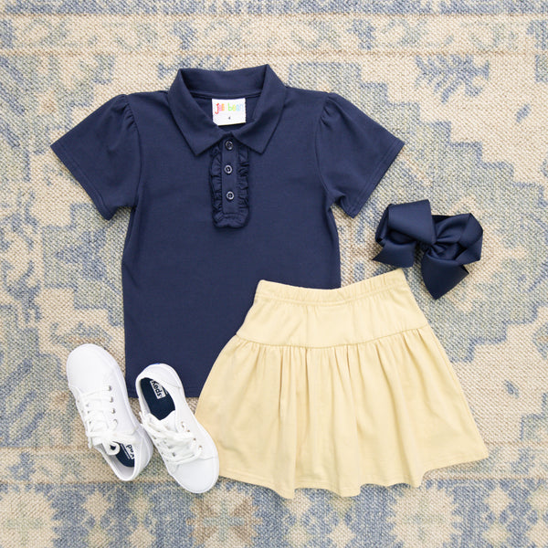 Ruffle Polo Top- Navy