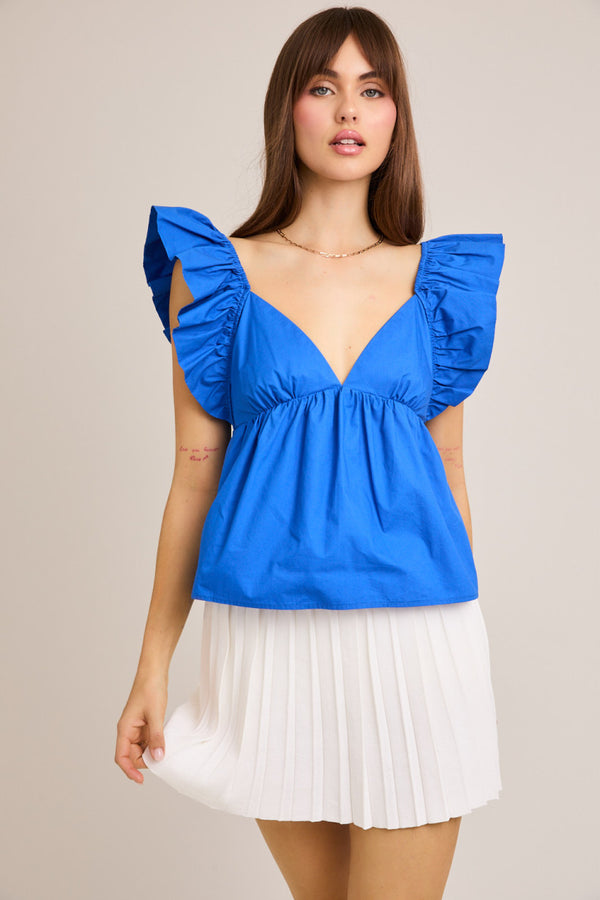 Top W/ Tie Back- Blue