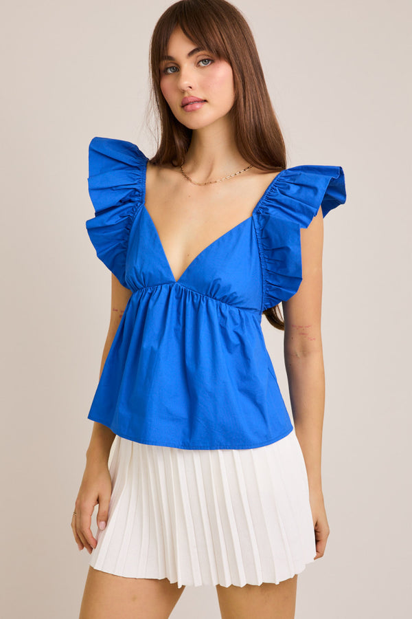 Top W/ Tie Back- Blue