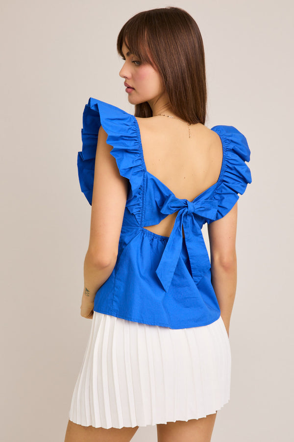 Top W/ Tie Back- Blue