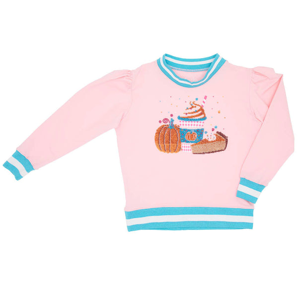 Sequin Pumpkin Latte Crew Sweatshirt- Pink
