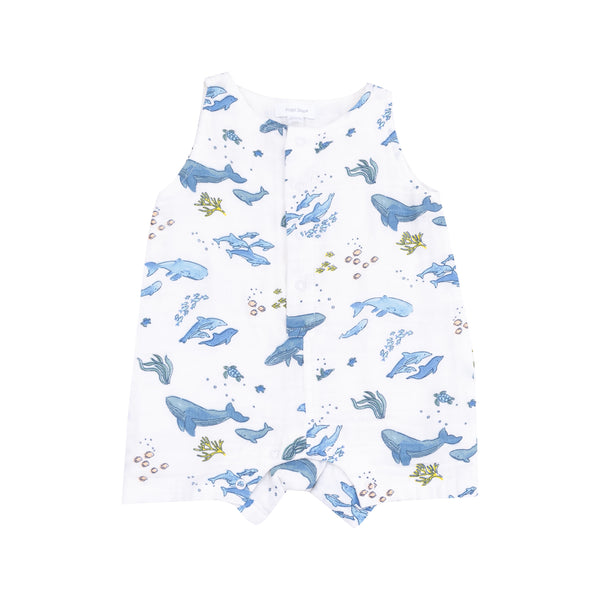 Blue Whales Sleeveless Romper