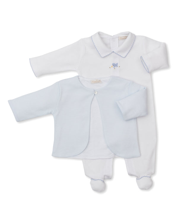 Playing Pup Footie W/ Jacket Set- White/Lt Blue