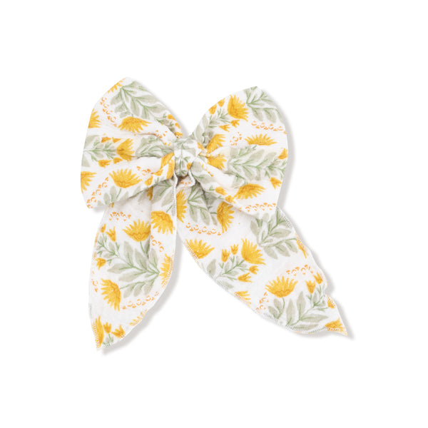 Winter Dandelions Bow W/ Tails Clip In- Ivory/Yellow
