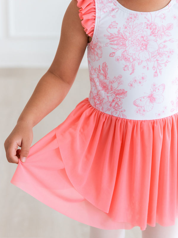 Flutter Sleeve Leotard- Butterfly Garden Toile