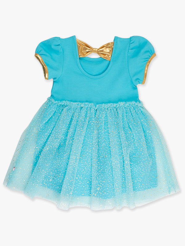 Princess Bow Twirl Dress- Teal Golden Princess