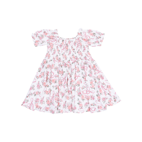 Ribbons & Flowers Puff Sleeve Smocked Dress