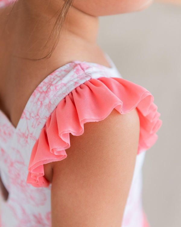 Flutter Sleeve Leotard- Butterfly Garden Toile