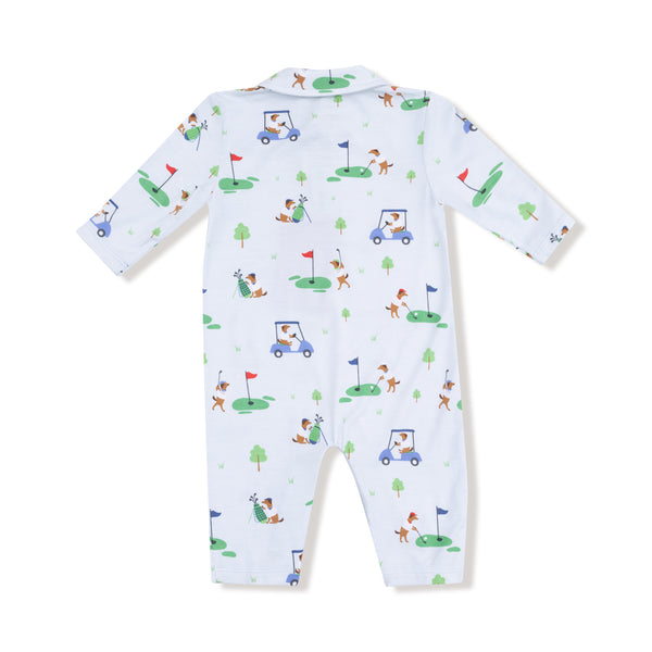Dog Gone Golf Polo Romper- Light Blue/Green
