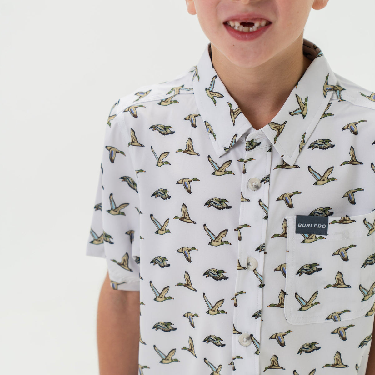 The Burlebo Performance Button Up in Flying Mallard Ducks