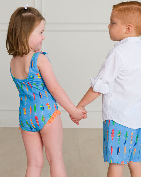 Tie Shoulder One Piece- Gone Fishin