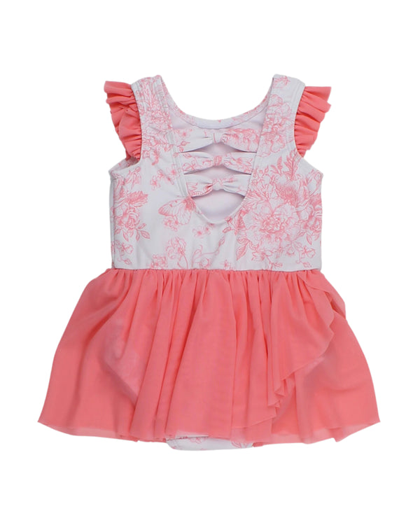 Flutter Sleeve Leotard- Butterfly Garden Toile