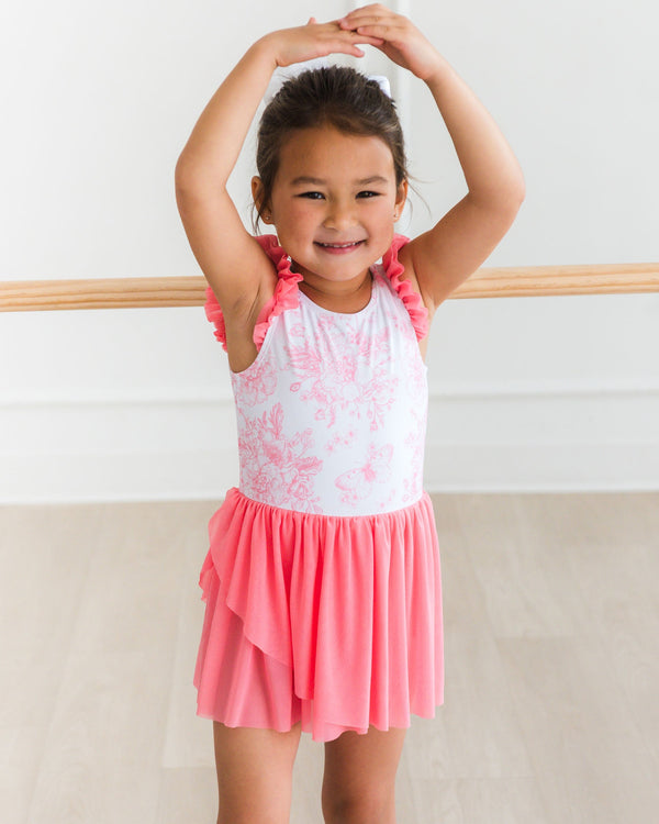 Flutter Sleeve Leotard- Butterfly Garden Toile