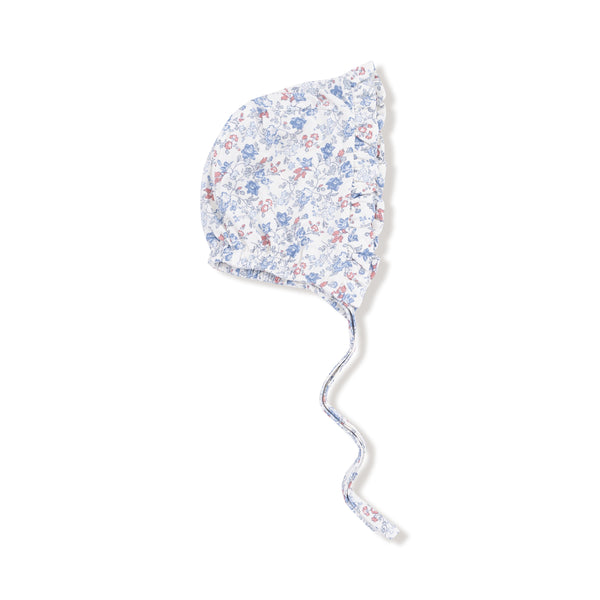 Country Girl Floral Ruffle Bonnet- Ivory/Mellow Rose
