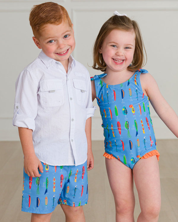 Tie Shoulder One Piece- Gone Fishin