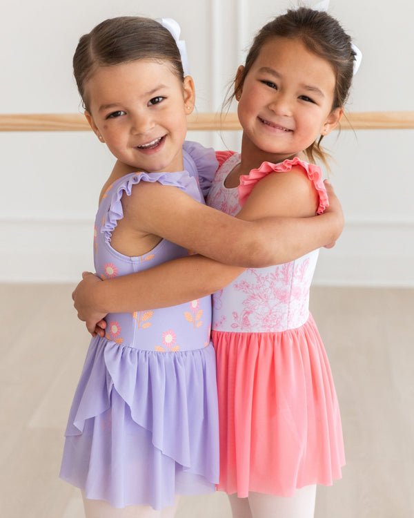 Flutter Sleeve Leotard- Butterfly Garden Toile