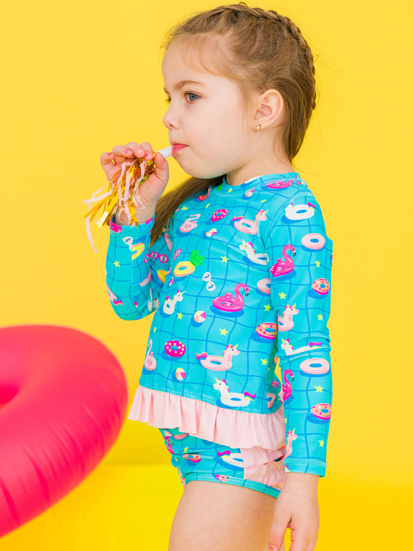 Long Sleeve Rash Guard Bikini- Neon Pool Party