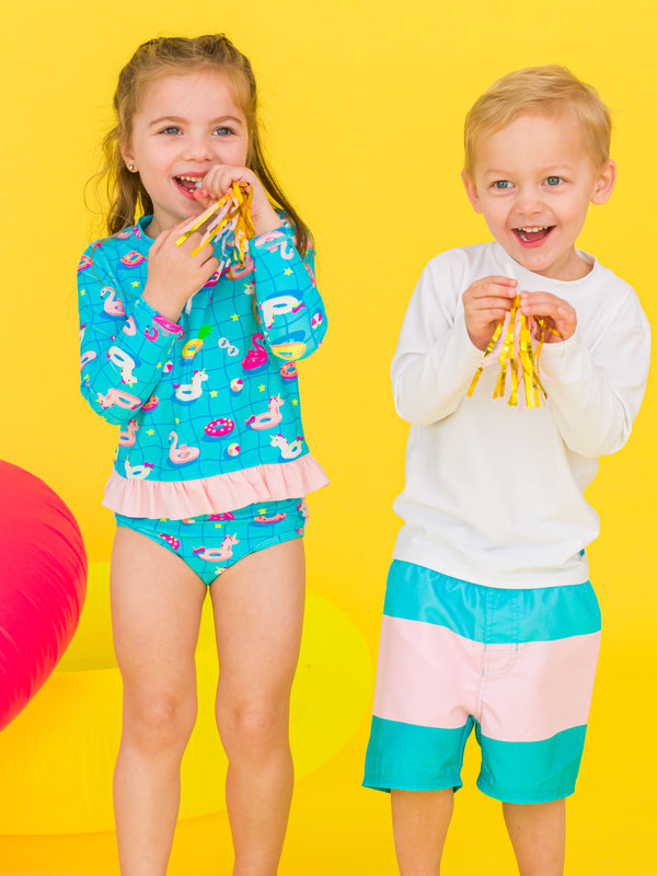 Long Sleeve Rash Guard Bikini- Neon Pool Party